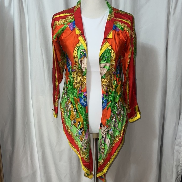 Gianni Versace Vintage SS 1993 Paradise Lost Printed Silk Off Shoulder Blouse - Picture 12 of 16